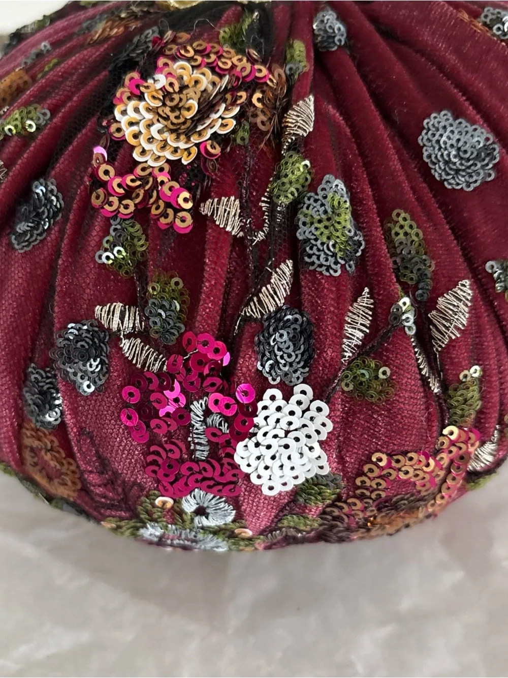 Colorful Beaded Embellished Purple Fabric Pumpkin , Gold Stem